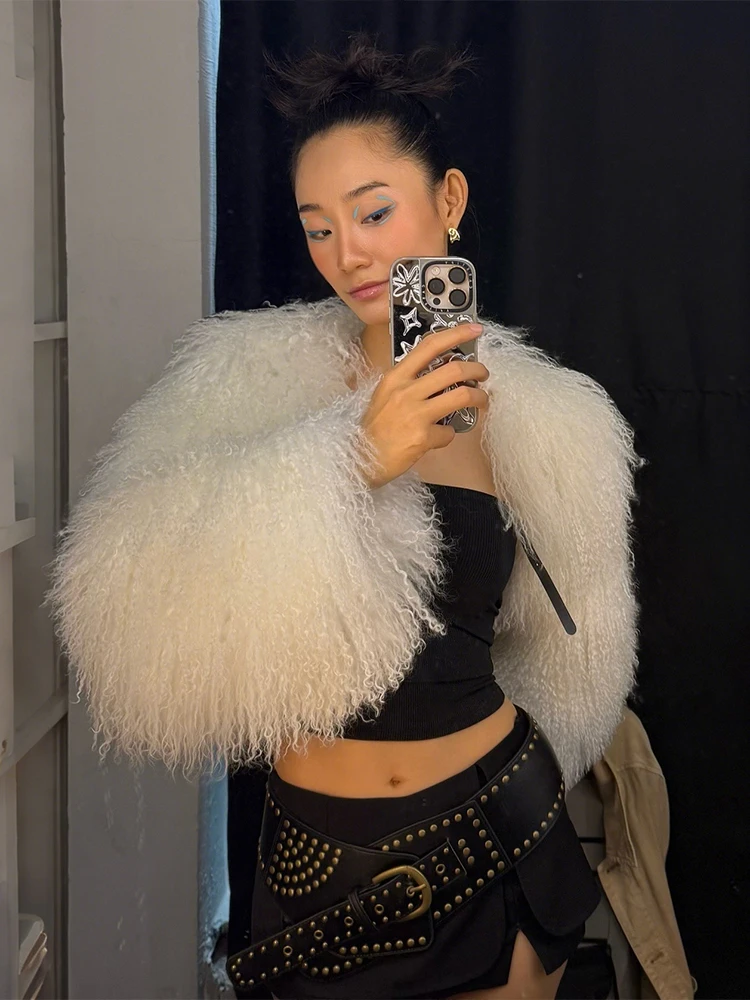 

Nibber Hipster Classic Fur Jacket Women Solid Elegant Warm Winter Belt Buckle Banquet Party Wild Street Open Collar Crop Coat