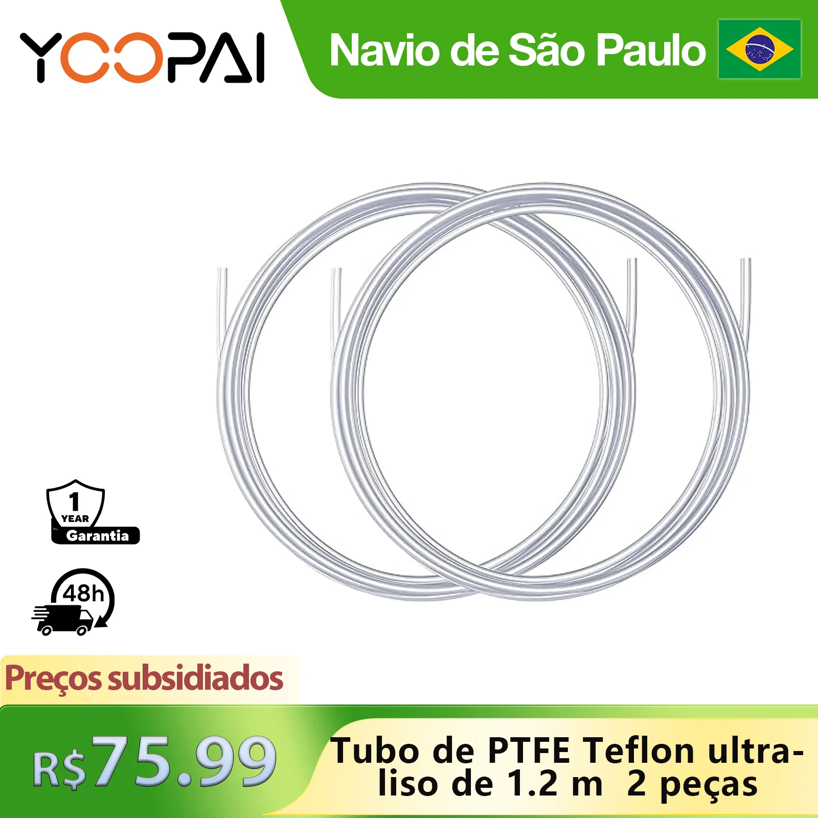 Yoopai impressora 3d tubo ptfe 2.4m 2 peças impressora 3d atualizações de tubulação branca para 1.75mm filamento pla petg abs bambu laboratório
