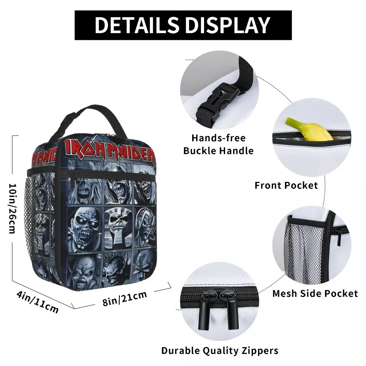 Ironmaidens Heavy Metal Band Character Merch Insulated Lunch Bag Skull Storage Food Boxes Portable Thermal Cooler Lunch Boxes