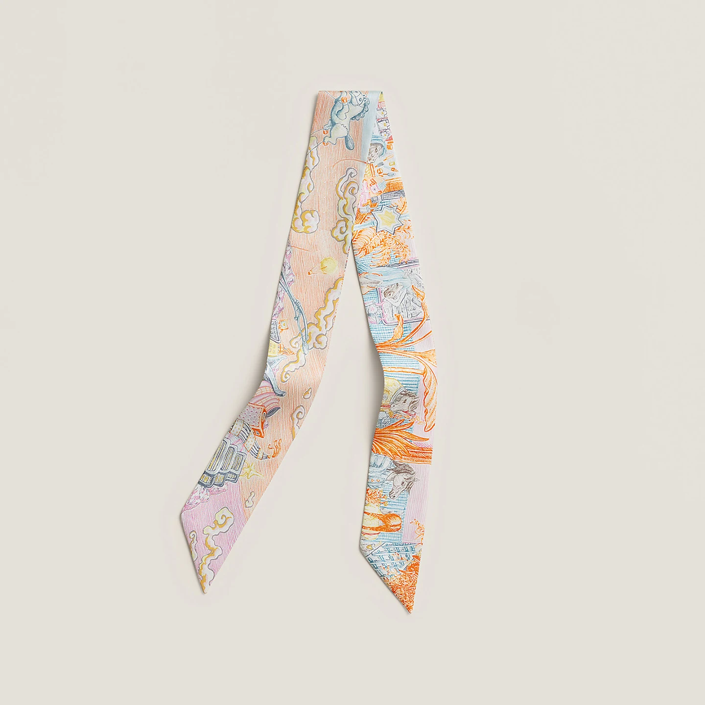 hk2026-light-city-silk-scarf-twill-diagonal-genuine-silk-bow-tie-long-strip-hair-band-scarf-drifting-belt-for-women