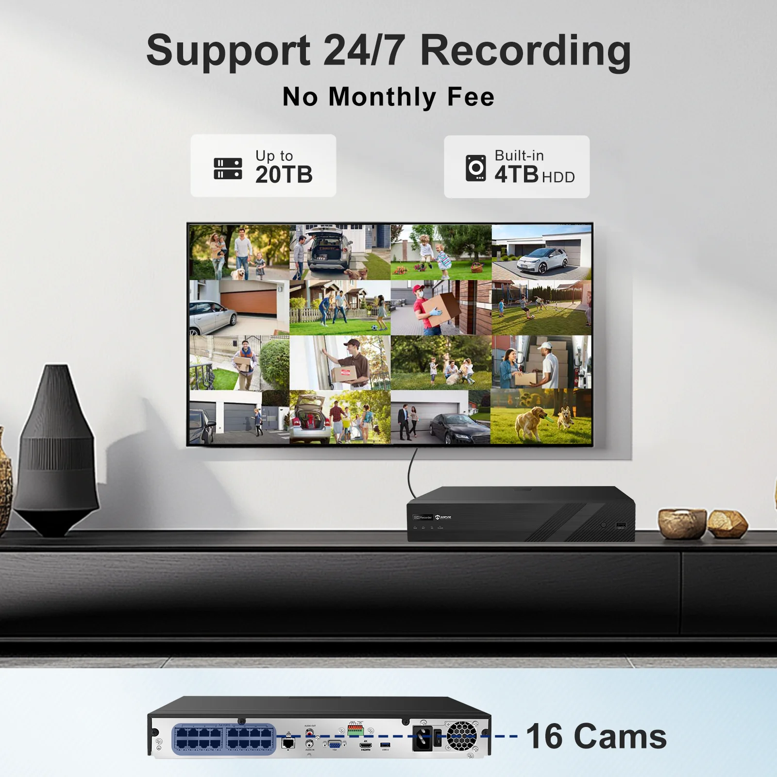 Anpviz 4K 16CH PoE Security Camera System 16pcs 8MP PoE IP Cameras with Color Night Vision 16CH NVR with 4TB HDD for Businesses