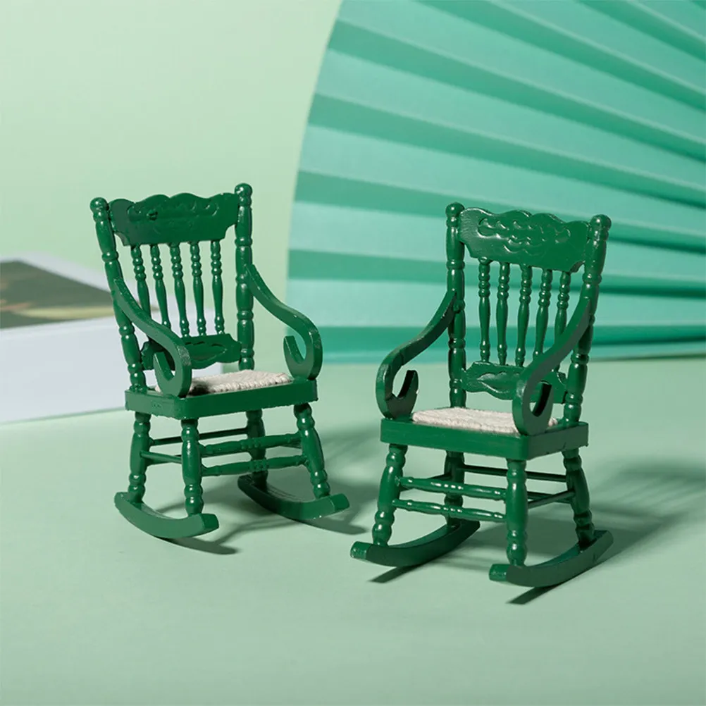 

2Pcs Mini Rocking Chairs Wooden Mini House Chair Decors for Bedroom Decoration Photo Prop Kids Room Ornament Tiny Furniture