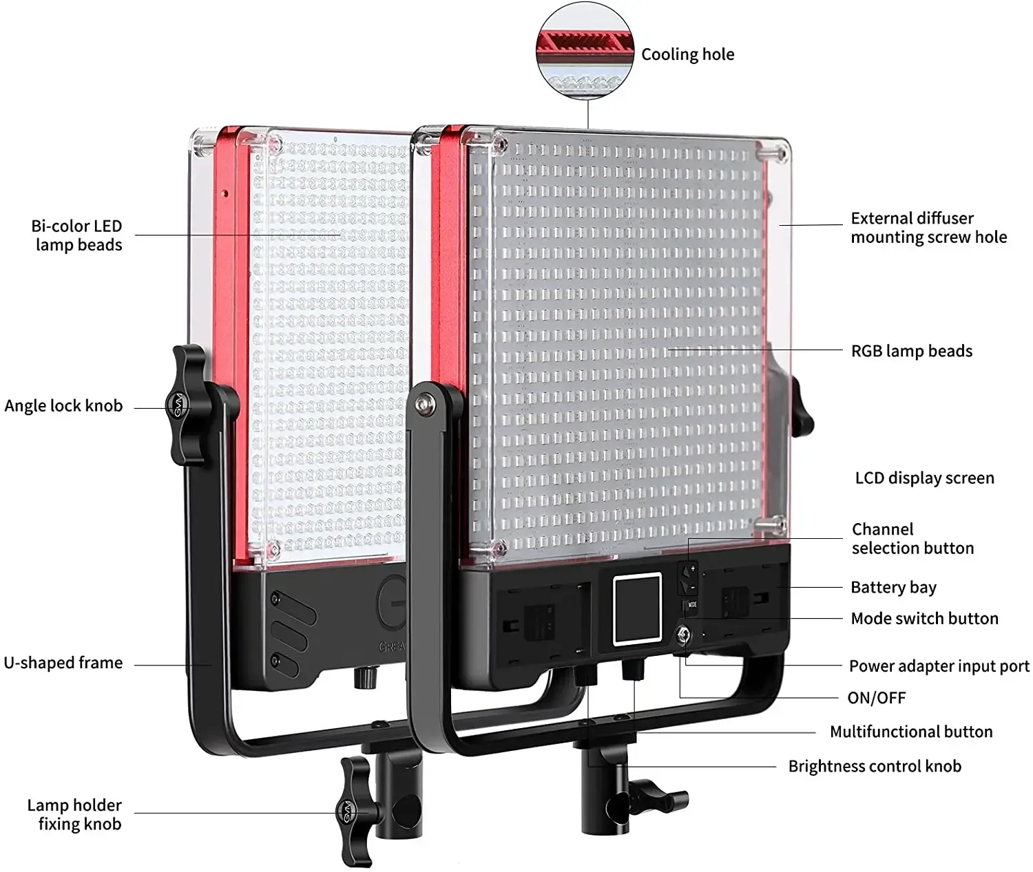 GVM 50SM 2 Pieces two-sided 3200K-5600K LED Panel Light Photographic Lighting RGB Video Fill Light for Photography Shooting