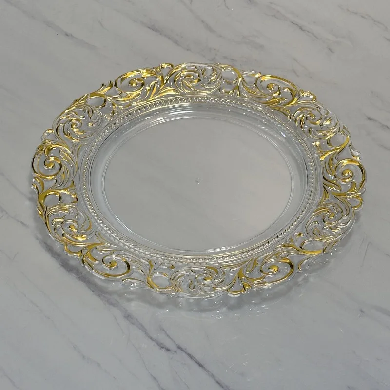 24-Piece Set Transparent Gold-Rimmed Charger Plates for Banquet Table Setting Fruit Salad and Western Dining Display