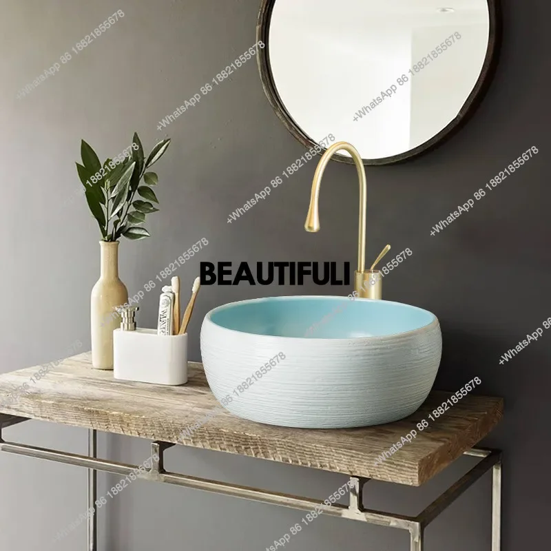 

RR Circular countertop basin,small-sized ceramic balcony washbasin,single basin,artistic basin,famous guest home bathroom washba