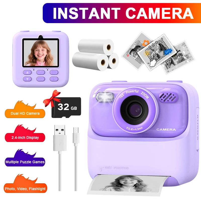 

Kids Digital Camera Photography Instant Camera 1080P HD Dual Lens Kids Video Recorder Toys for Girl Boy Christmas Birthday Gift