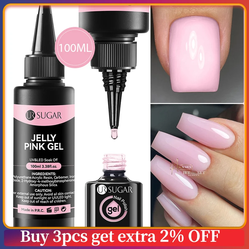 UR SUGAR 100ml Jelly Pink Milky White Color Gel Refilled Base No Wipe Top Coat Reinforcement Gel Soak Off UV LED Varnis Manicure