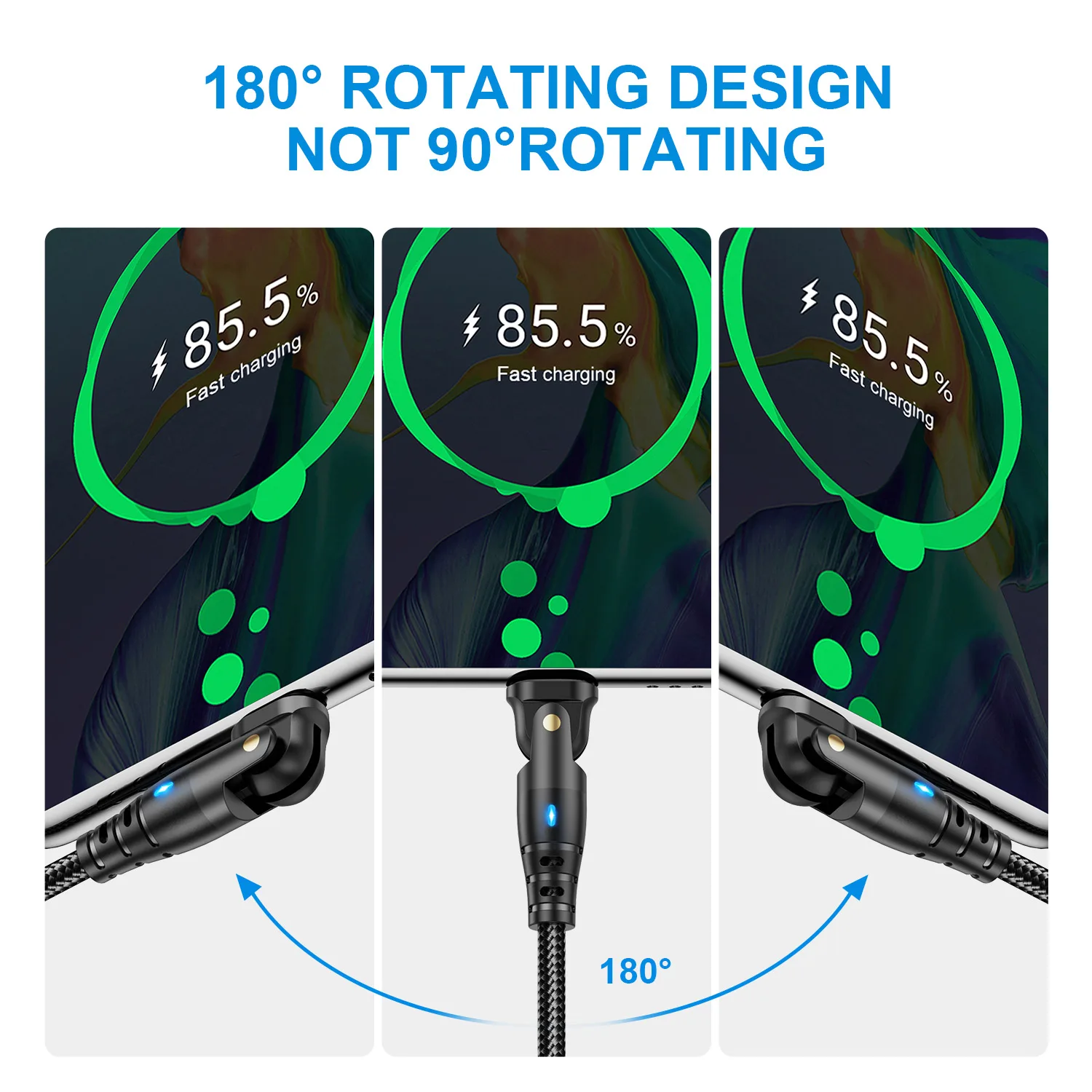 3A USB Cable Fast Charging Data Cord  180 Rotate Elbow Wire For iPhone 14 Plus 13 Pro Max 12 11 Mini 8 7 6 XS X XR SE 0.5m 1m 2m