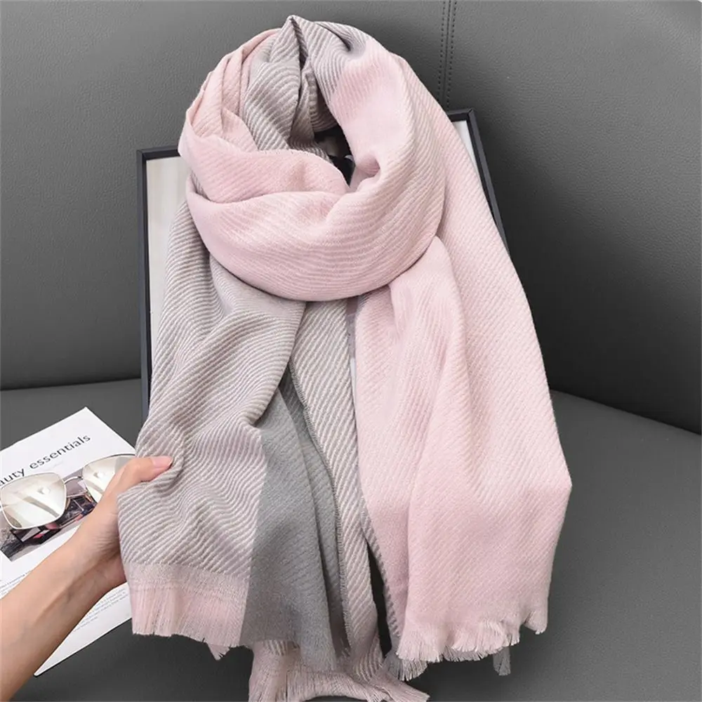 Fashion Winter Warm Tassel Plaid Scarfs Cashmere Imitation Double Sided Shawl Wrap Nordic Style Neckerchief for Women Girls