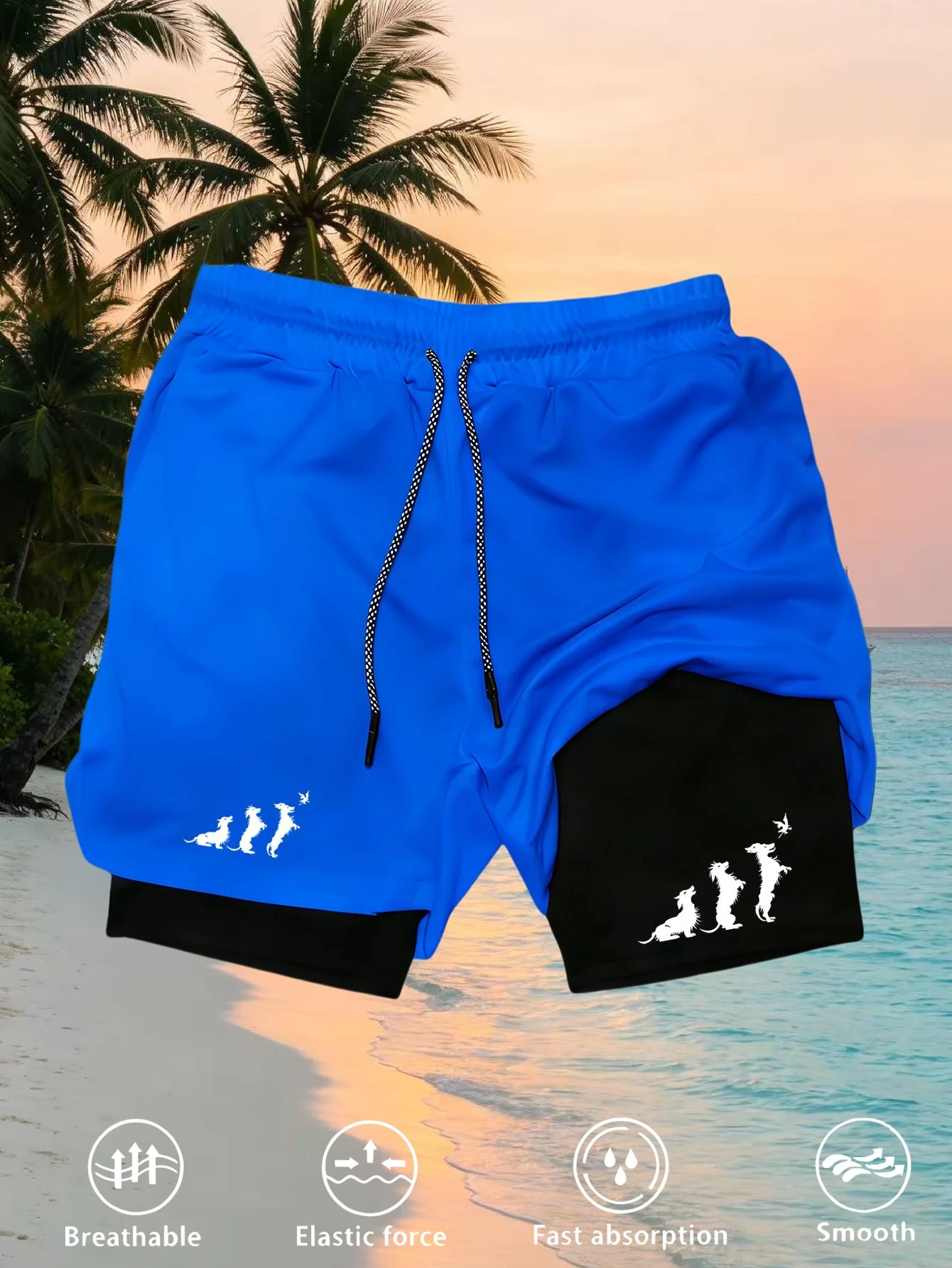 

Athletic Men Fitness Training Shorts 2 In 1 Quick Dry Lightweight Double Layer Running Beach Outdoor Sports Shorts