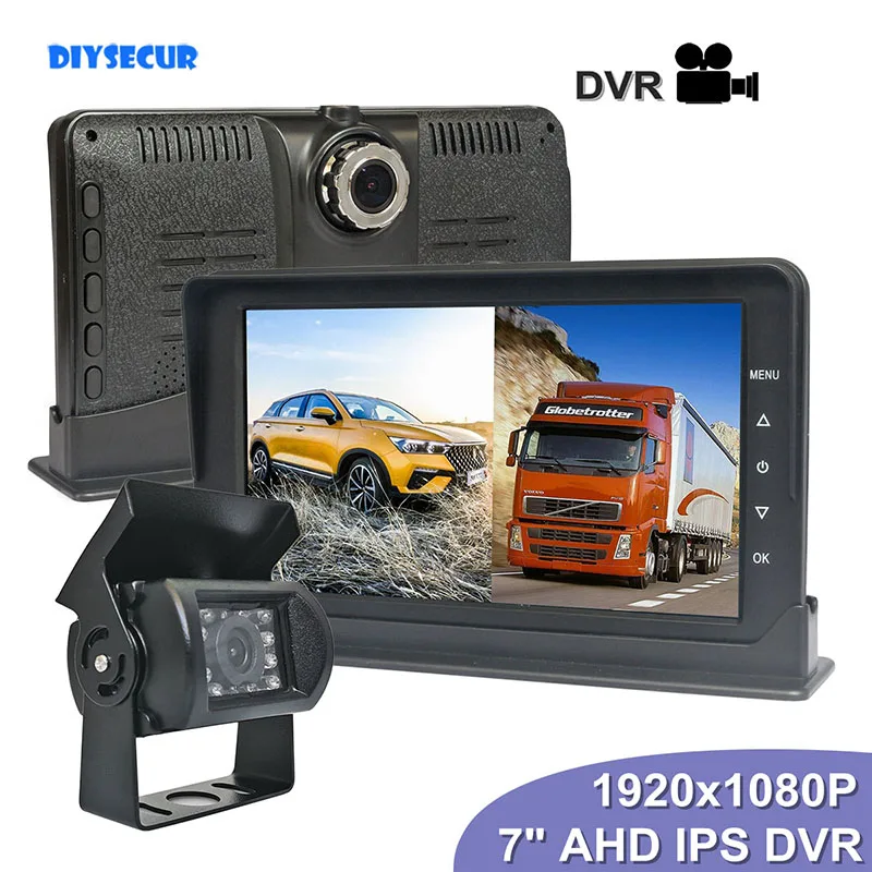 

Автомобильный видеорегистратор DIYSECUR, 7-дюймовый экран, AHD IPS, с камерой заднего и переднего вида, ИК ночным видением