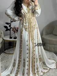 Moda com decote em v vestidos de noite luxo marroquino a linha vestido de noiva caftan lantejoulas plus size vestido personalizado robe de mariée