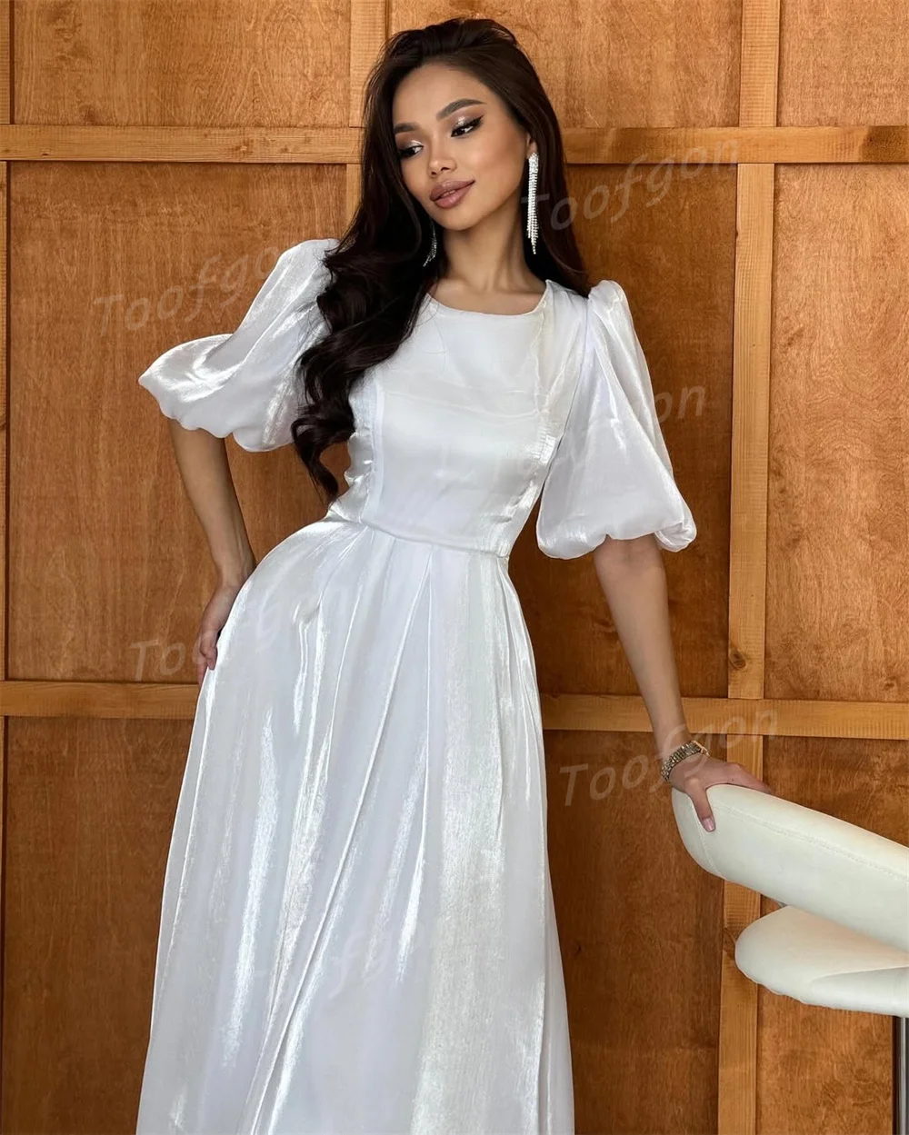 Toofgon A Line فساتين حفلات قصيرة مخصصة الأورجانزا الدانتيل يصل الطيات مناسبة رسمية مساء حفلة العروس فساتين الزفاف