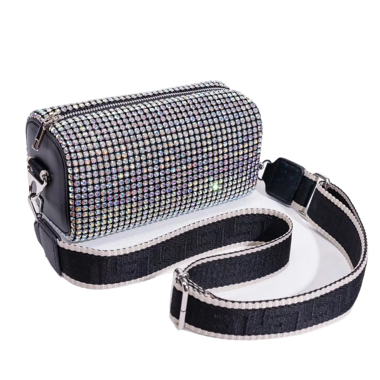 A-grade Rhinestone Wide Shoulder Strap Underarm Cylinder Dinner Bag Single Shoulder Cross Pillow Women's Rhinestone Tassen Dames