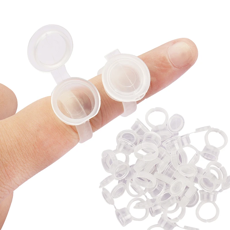 50 Pcs Eyelash Extension Glue Holder Container With Lid Cover Cap Permanent Makeup Tools Tattoo Pigment Ink Ring Cups