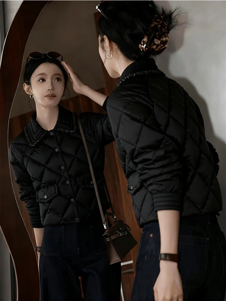 

Women's Quilted Cotton Jaet Lightweight Warm Loose Sle ort Coat Korean Version Thiened Long Sve Pure Color Commute