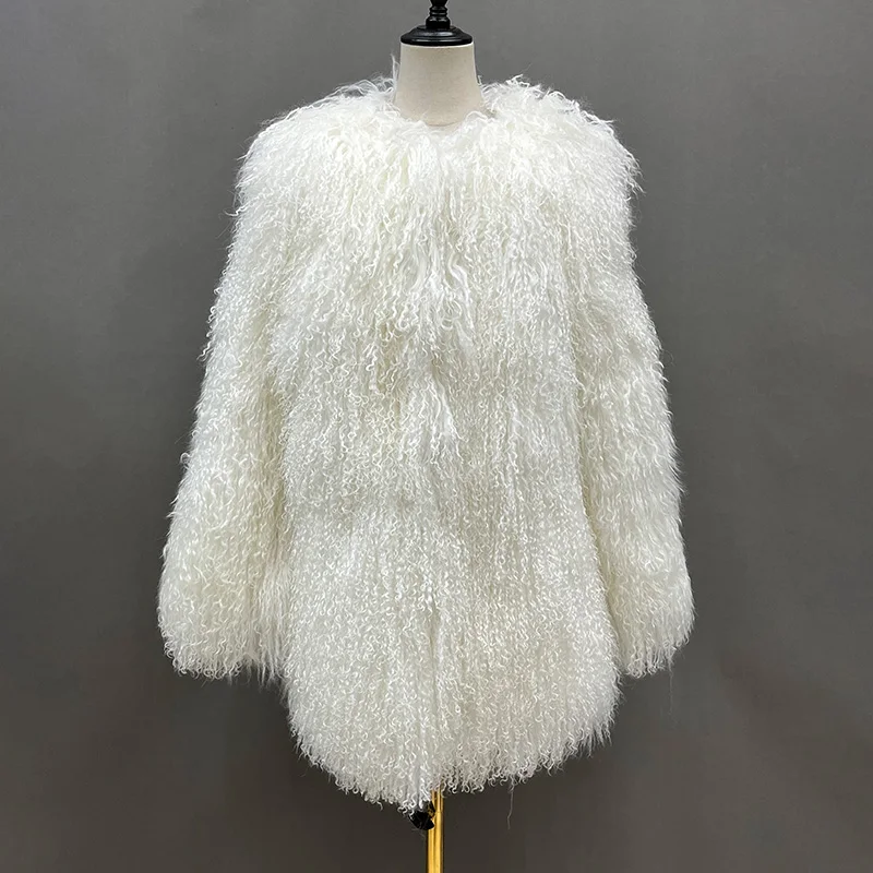 Winter Lady Luxury Mongolian Sheep Fur Coats Thick Warm Jacket Curly Flurry Lamb Fur Coats Women S6456