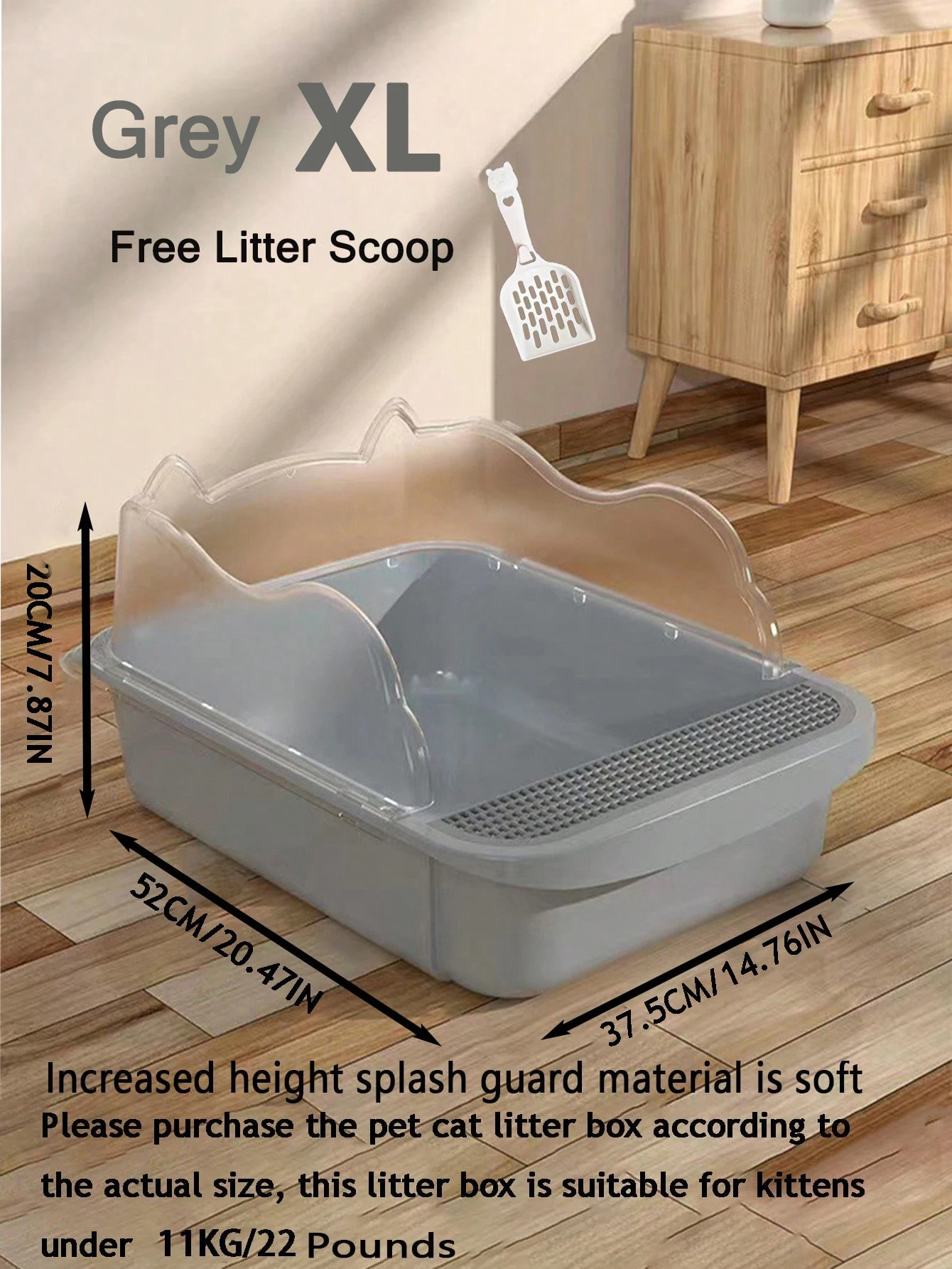 Semi-closed splash-proof litter box (with litter scoop), new stylish semi-open pet litter box for cats, easy to care for