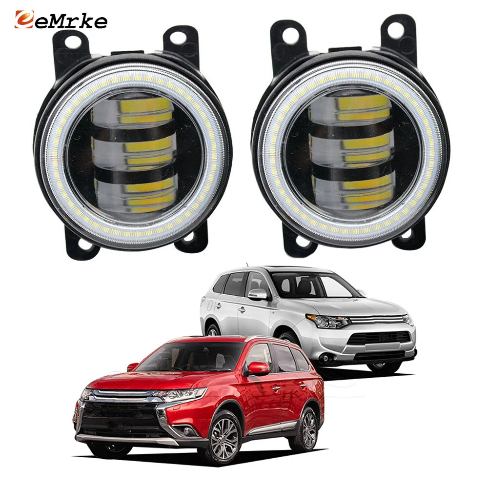 40W Led Fog Lights for Mitsubishi Outlander 3 2012 2013 2014 2015 2016 2017 PTF w/ Lens Car Angel Eyes DRL Daytime Running Lamp