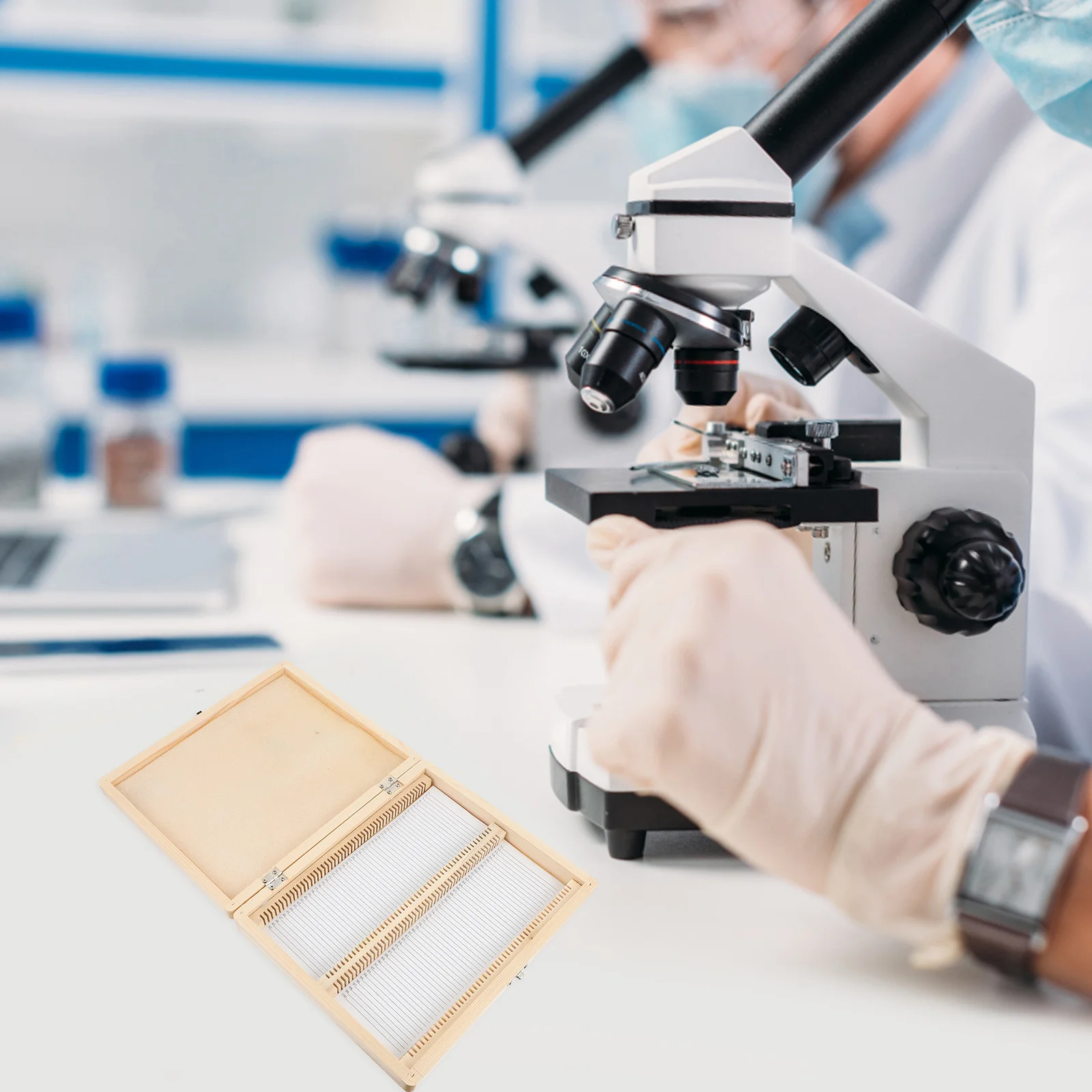 Prepared Storage Microscope Holder Slideshow Organizer Wood Container Wooden Tray