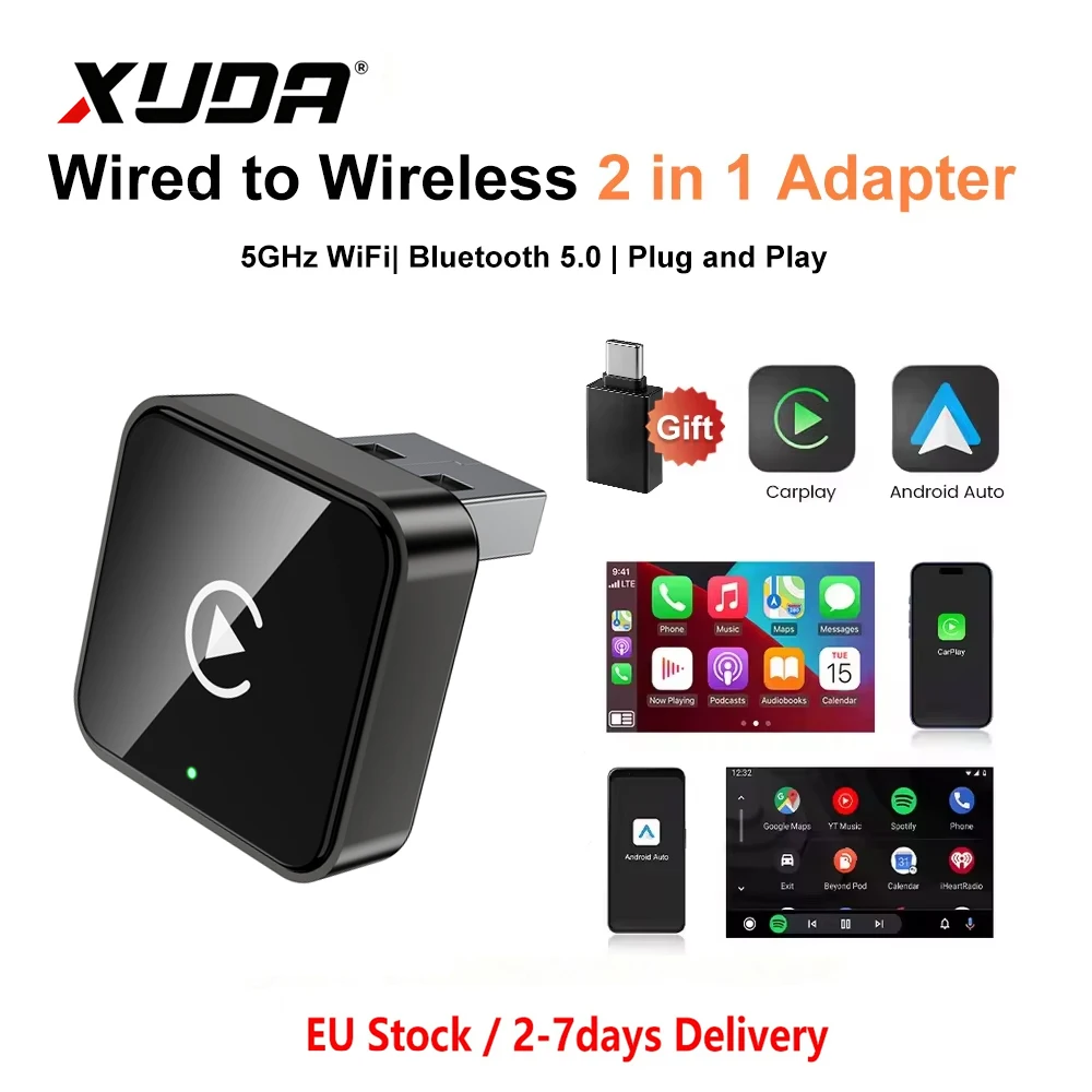 XUDA 2026 NUOVO Adattatore Wireless AX2 Dongle USB per CarPlay e Android Auto Wireless per Auto Connessione Automatica Veloce, Nessun Ritardo