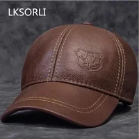 2025 Gorras de béisbol de cuero genuino para hombre 56-60CM negro/marrón estampado de águila para hombre Casual Street Gf Gorras sombrero de papá