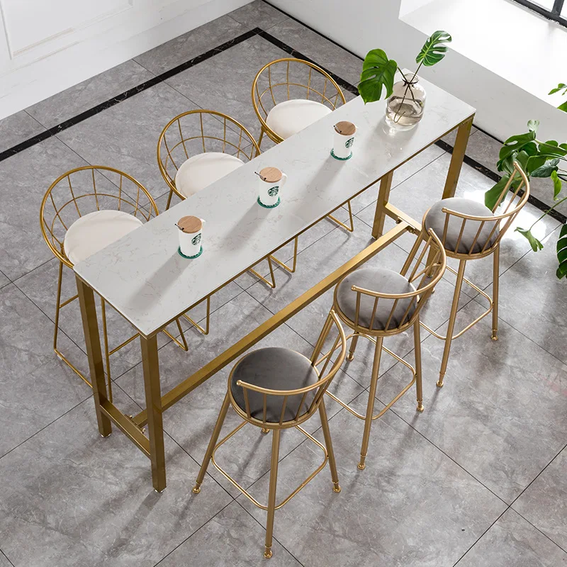 

home stool, light luxury Internet celebrity milk tea shop bar chair, balcony marble strip table and chair combinat