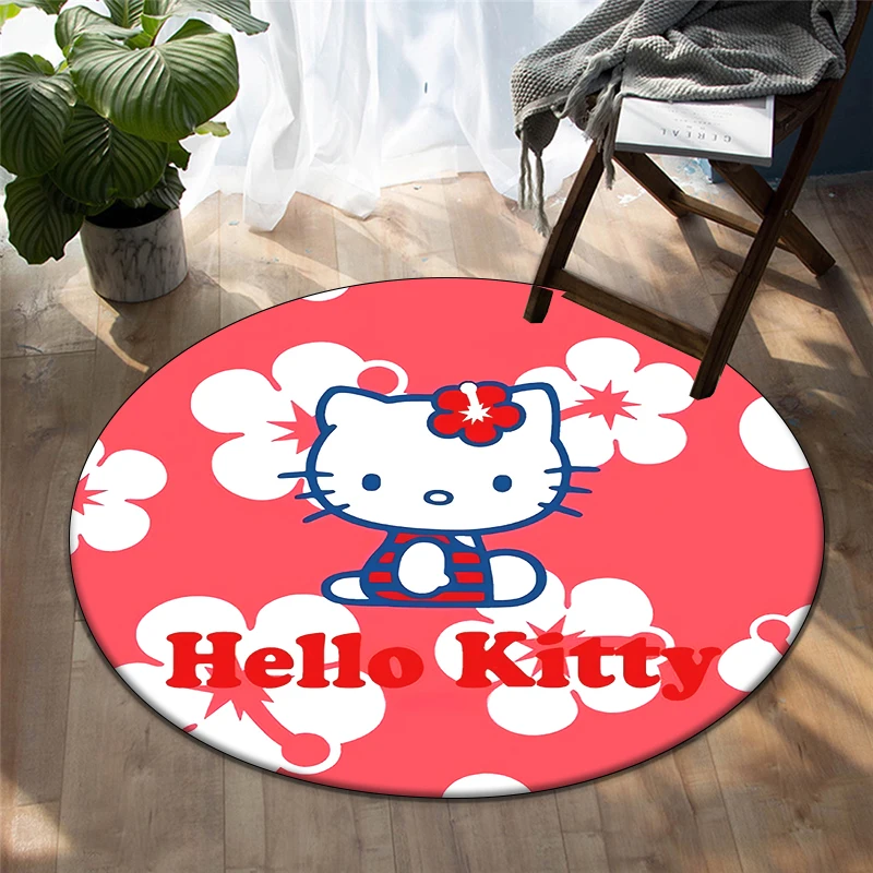 Sanrio HelloKitty Cute Cartoon HD Printed Round Carpet,Balcony Bedroom Living Entrance Door Sofa Seat Non-slip Mat Gift Home Rug