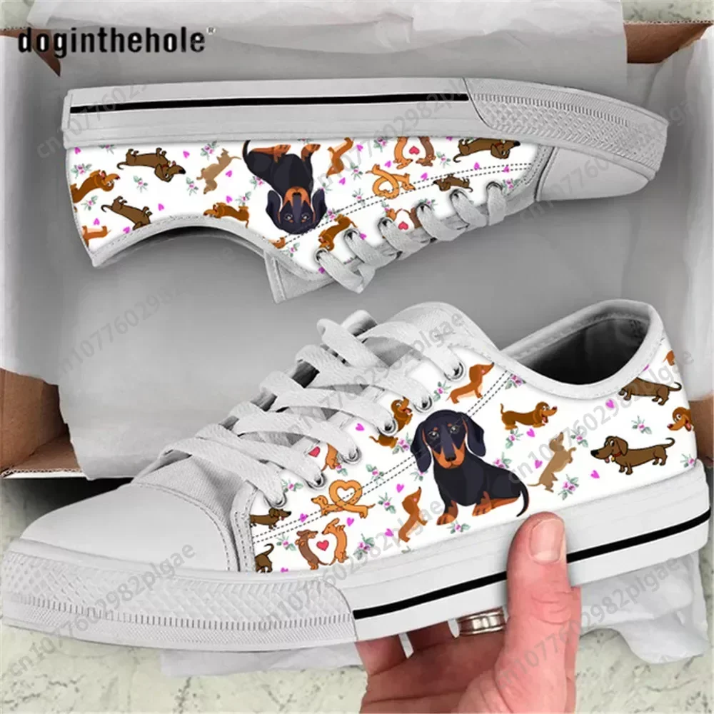 Zapatos de lona con estampado de perro salchicha para mujer, zapatillas planas con cordones, informales, para caminar