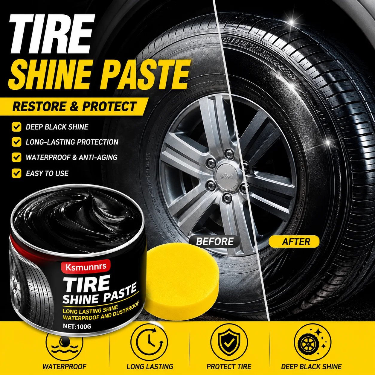 Premium Car Tire Shine Wax wheel care Tire Retreading Wax, Plastic Parts Renewal, Interior Shine Wax, The Perfect Shine | Long L