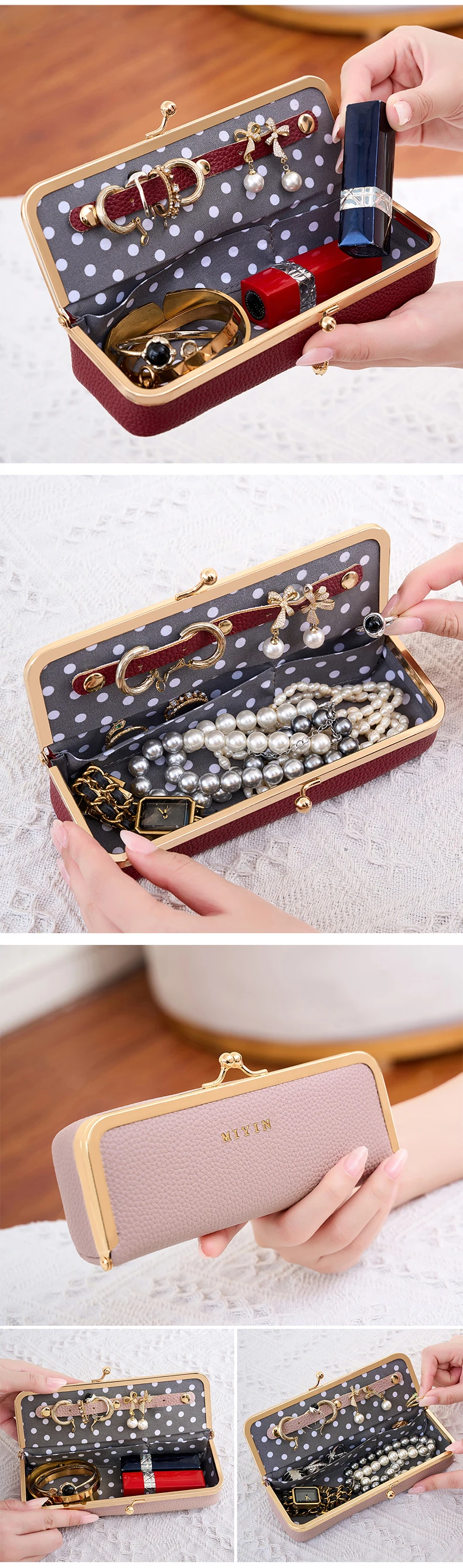 MIYIN Leopardenmuster Damen-Schmuck-Organizer mit Klemmverschluss Multifunktionales Brillenetui Reise-Essentials Lippenstift- und Kosmetik-Organizer – Detail 5