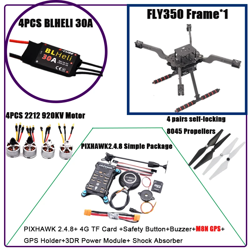 RctoSky PIXHAWK 2.4.8 M8N 오픈 소스 신형 스마트 드론 FLY350 300 380 450MMpix 쿼드로터 업턴드 랙