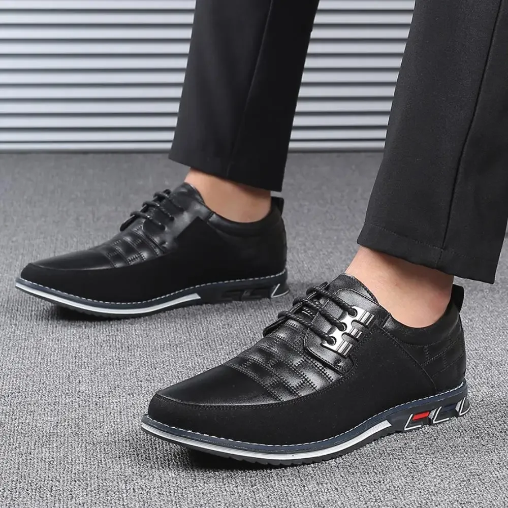 Casual Loafers Pu Leather Shoes Black Breathable Business Men Big Size Men Sneakers Shoe Fashion Brand Classic Lace-Up