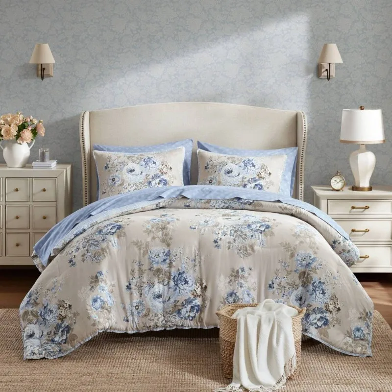 

Floral Bedding Set Blue Flower Pattern Duvet Cover with Pillowcases Soft Bed Linen for Bedroom Home Bedding Decor