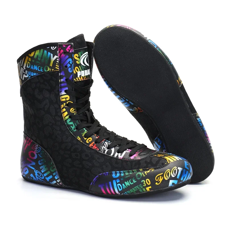 

New High Tube Color Printing Adult Boxing Shoes Breathable Wrestling Sneakers SAMBO Squat Gym Fitness Boots
