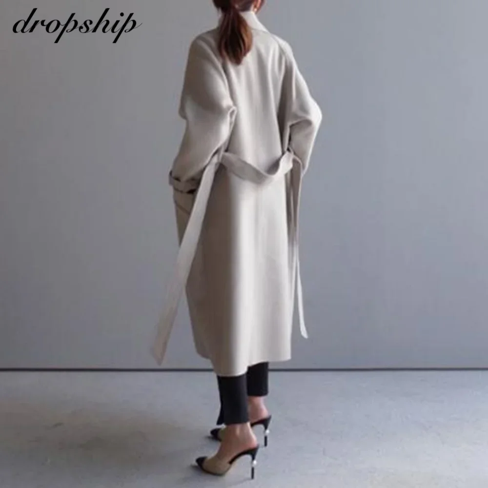 Winter Beige Elegant Wool Blend Women Korean Fashion Black Long Coats Vintage Minimalist Woolen Overcoat Camel Oversize Outwear