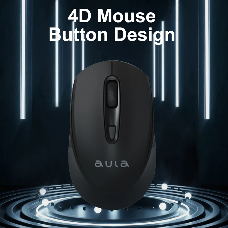 Mouse Sem Fio AULA AM205 com Receptor USB 2.4G, DPI Ajustável de 800-1600, Ergonômico, 4 Botões, Leve, para Escritório e Jogos