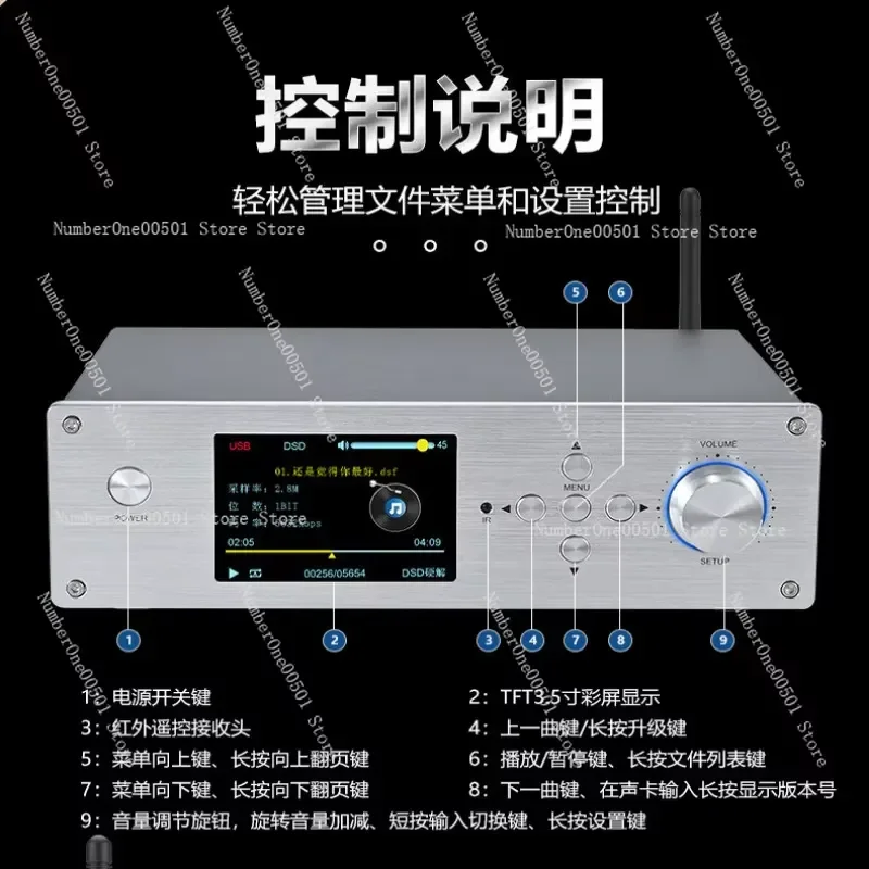 Lossless HiFi Bluetooth 5.4 Music Player for ES9039 DAC Digital Transport Hard Drive Audio Device for High Resolution Audio