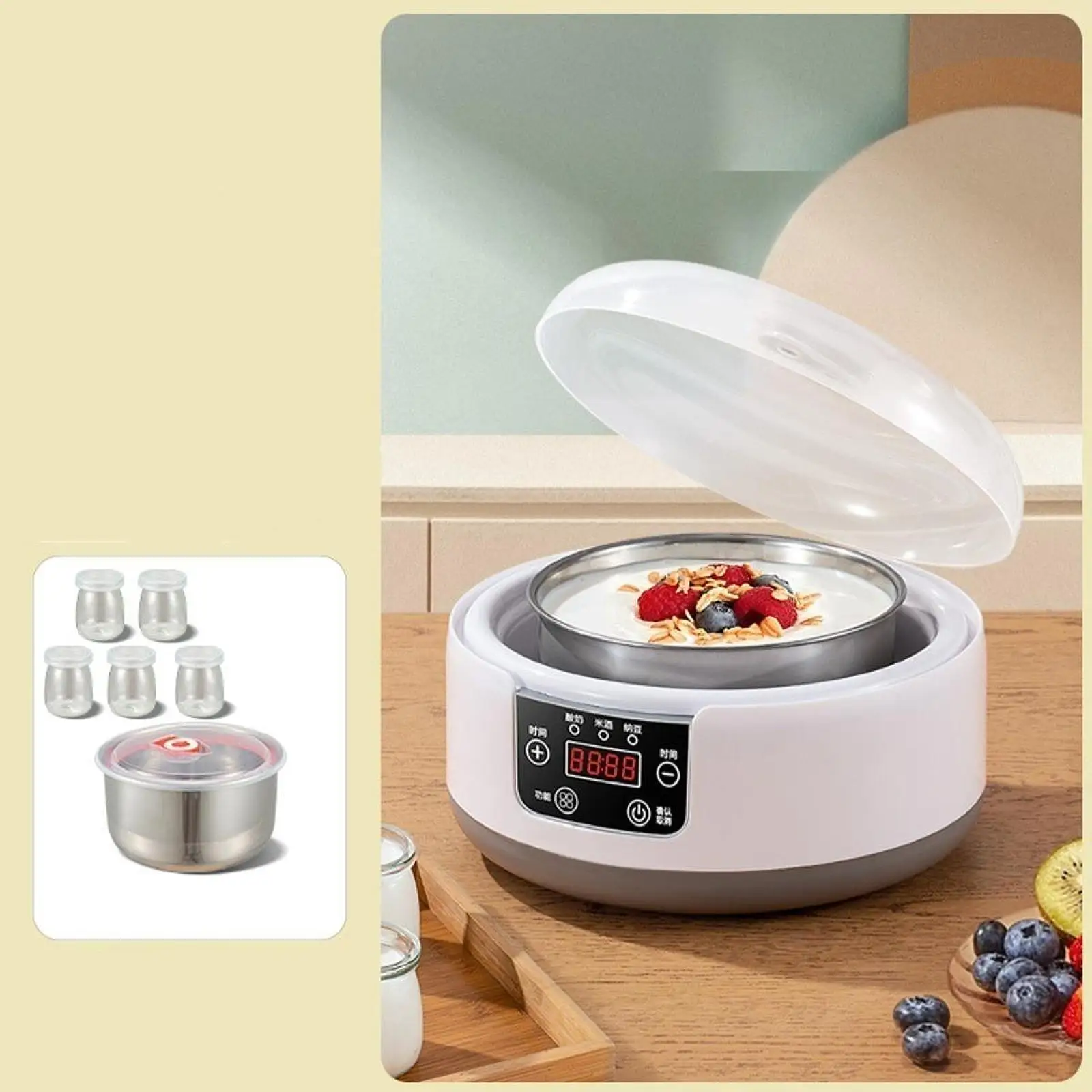 Digital Yogurt Maker Constant Temperature Control Homemade Stainless Steel Inner Pot with 5 Glass Jars Electric Yogurt Machine