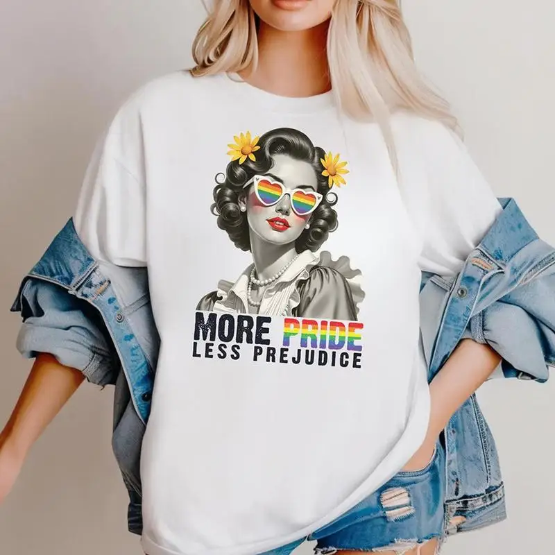 

More Pride Less Prejudice T Shirt Women Rainbow Graphic Tee LGBT Equality Gay Pride Month Top Love Wins Summer Short Sleeve