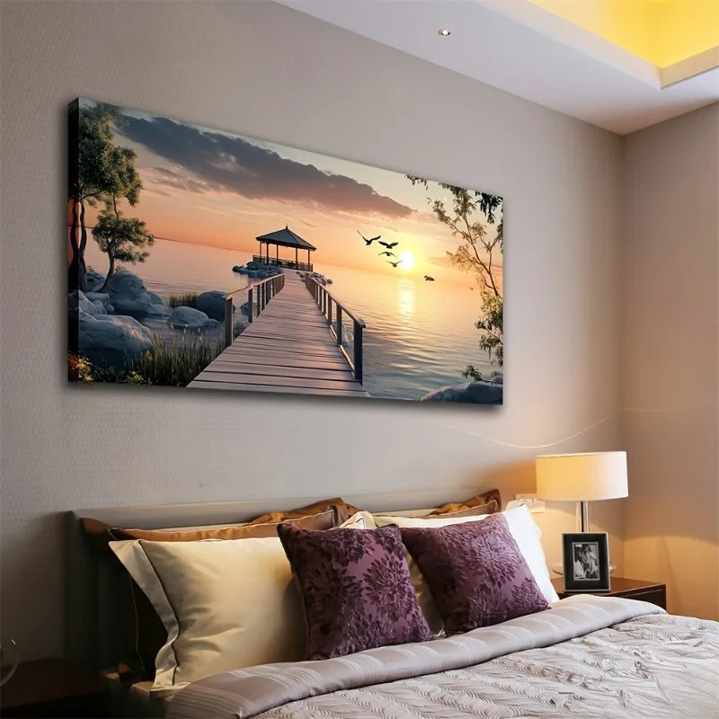 

Large Size Framed Abstract Sea and Birds Canvas Wall Art Modern Minimalist Landscape Painting Frameless, Perfect for Home Decor