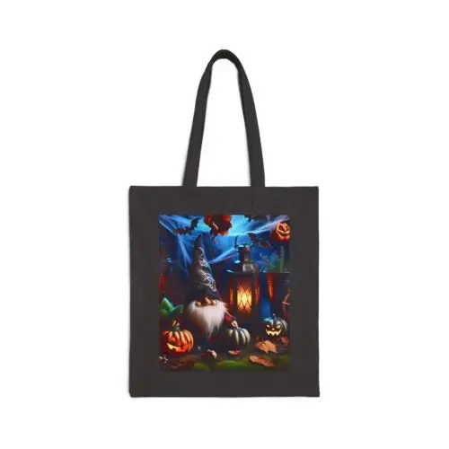 Sindax Cotton Canvas Tote Bag Gnome in Halloween Spooky Garden Design 1, Gift