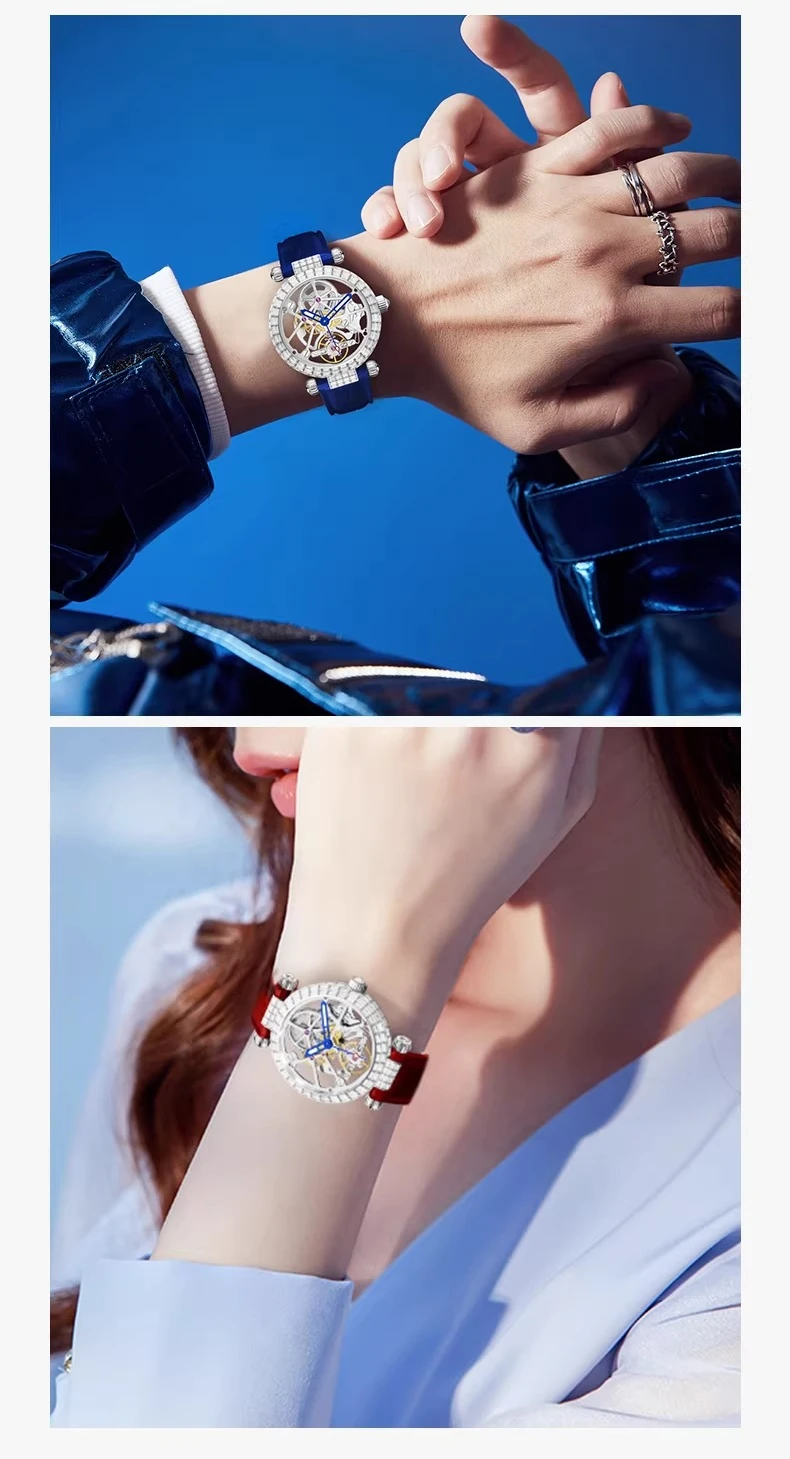 Classic Fashion Star Sparkling Hollow Automatic Mechanical Movement Watch High Luxury Watch