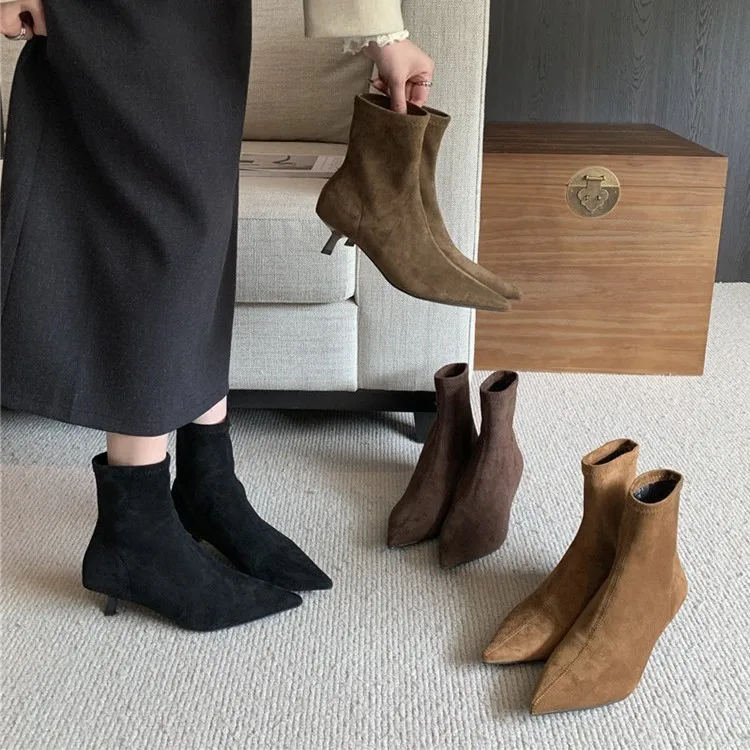 

Thin heeled suede pointed short boots for women autumn/winter 2025 new Korean version women's boots