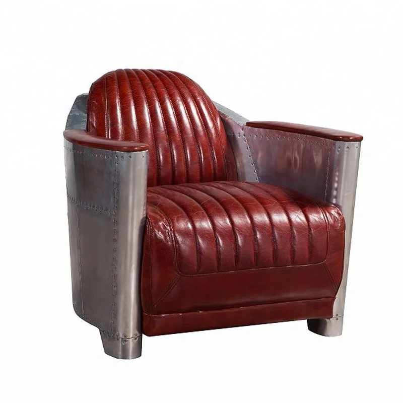 Custom Industrial Furniture Aviation Armchair Aluminium Vintage Brown Leather Sofa Chair Aircraft Tomcat Chair for bar Hotel