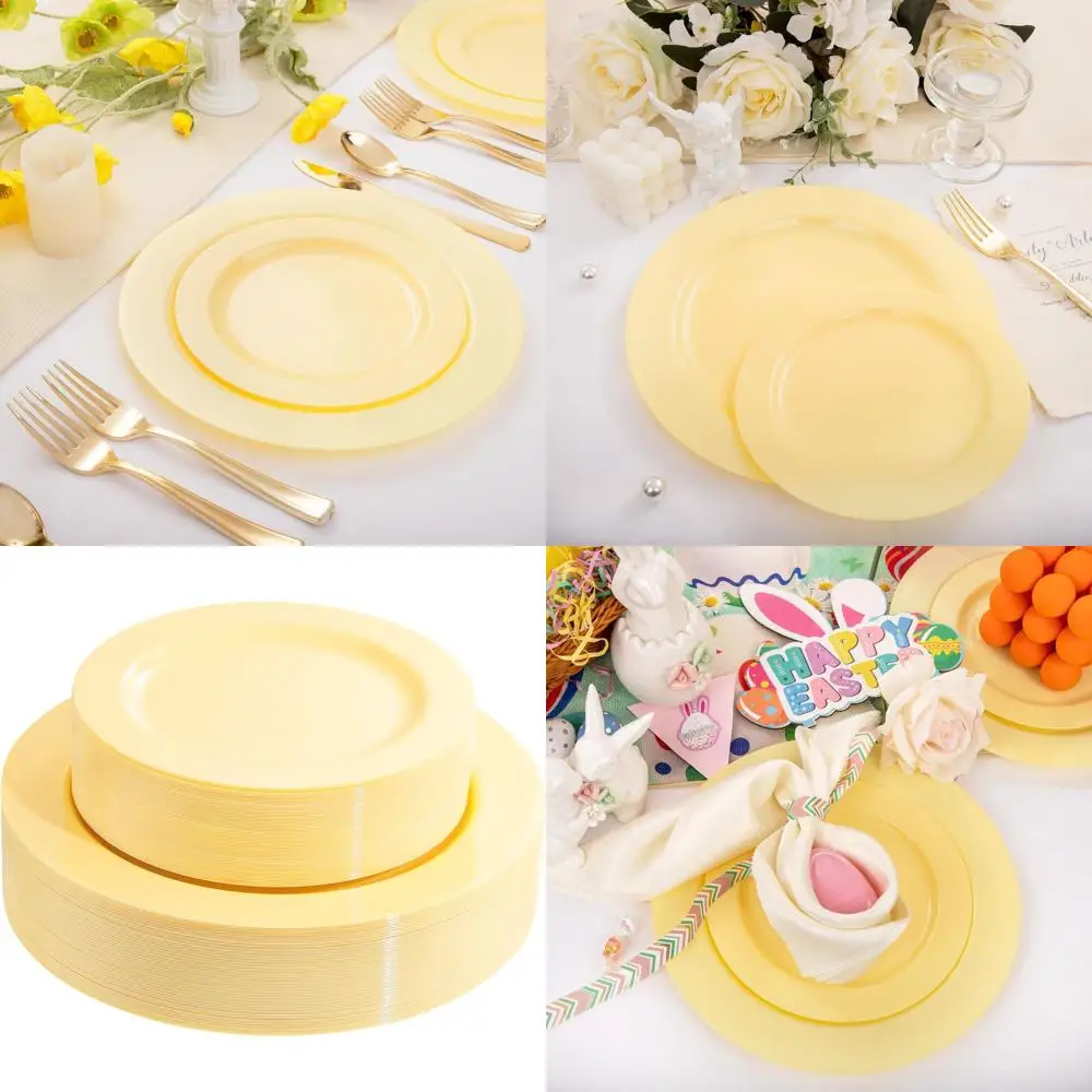 

60 упаковок сверхпрочных желтых пластиковых тарелок, 10,25 и 7,5, одноразовых для пасхальных, свадеб и весенних мероприятий, сервировки на 30 человек