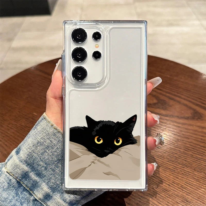 Black Cat Funny Couple Case For Samsung Galaxy S21 S24 FE S23 S22 S25 Ultra Plus A55 A56 5G A16 A15 Shockproof Silicone Cover