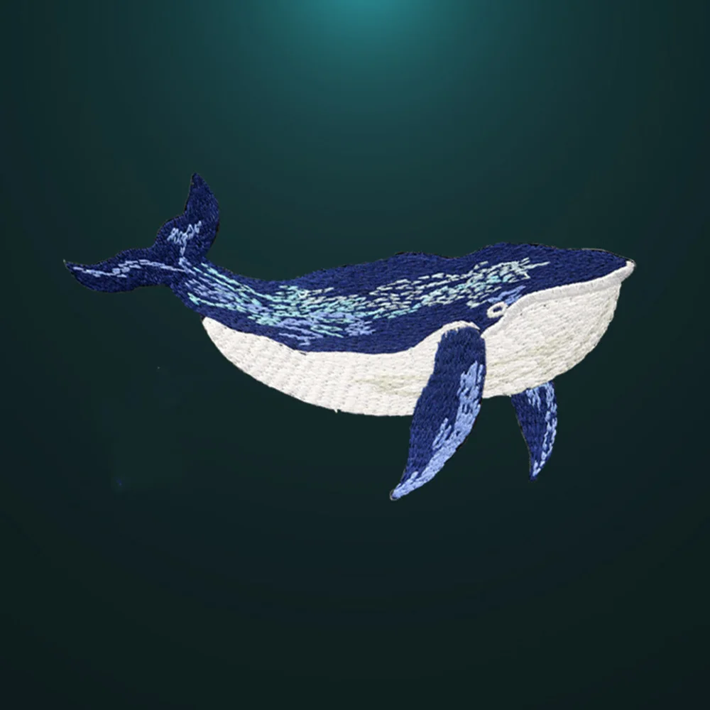 1 Piece Embroidery Symmetrical Blue Whale, Iron on Embroidery Applique, Clothes Bags Decoration Patch Stickers, Marine Animals