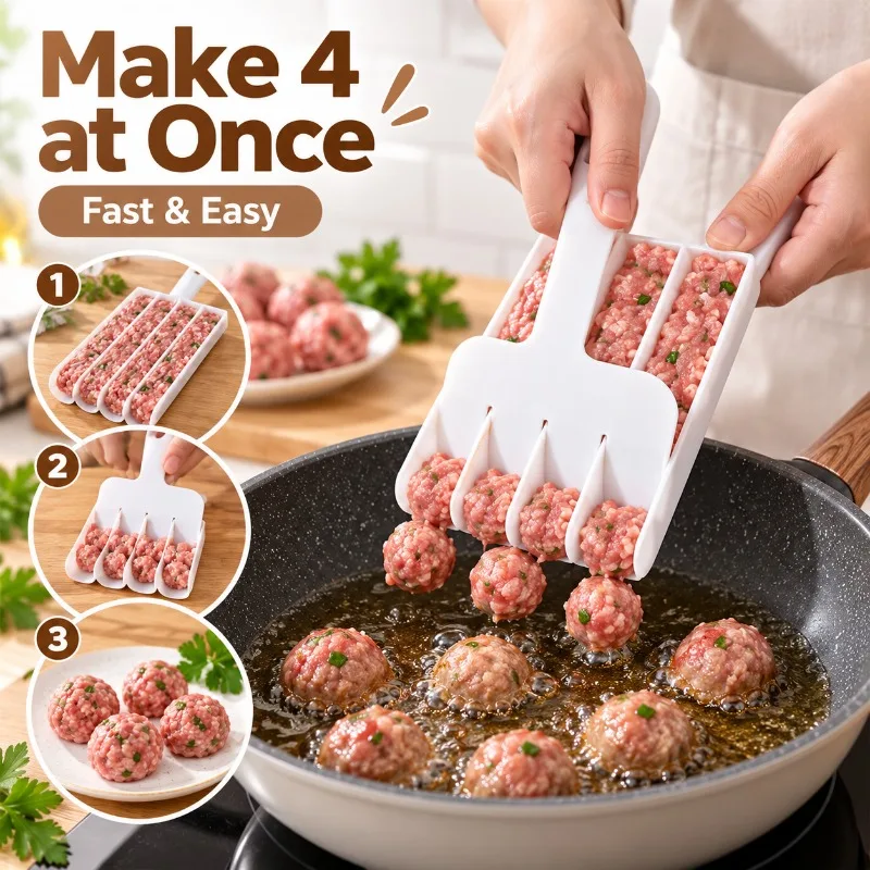 Plastic Kitchen Quad Mold Maker Rice Fish Meatball Scoop Filling Tool
