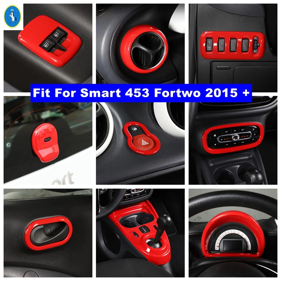 

Red Car Dashboard Air AC / Gear Shift Control Panel / Door Handle Bowl Accessories Cover Trim For Smart 453 Fortwo 2015 - 2021